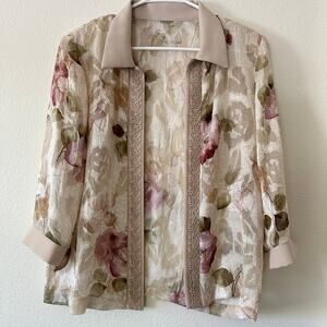 Vintage R&M Richards Womens Sheer Open Front Jacket Size M Floral Artsy Boho